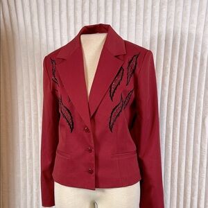 Bling embroidered three button down blazer size